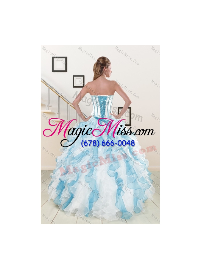 wholesale 2015 pretty appliques and ruffles sweet fifteen dresses in multi color