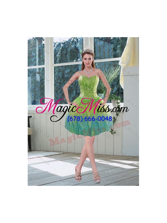 wholesale 2015 detachable and super hot appliques and ruffles quince dresses in multi color