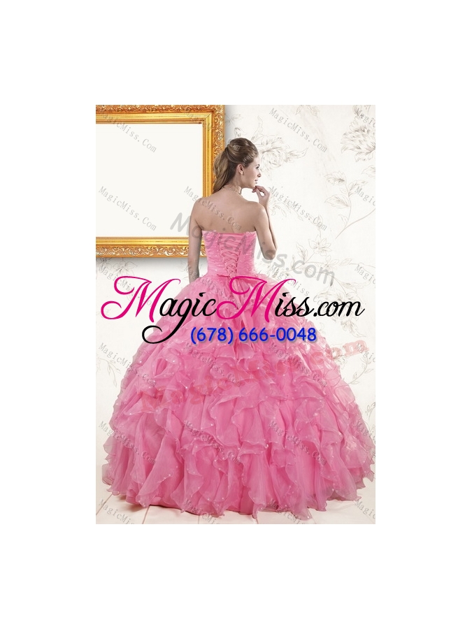 wholesale 2015 pretty baby pink beading and ruffles sweet fifteen dresses