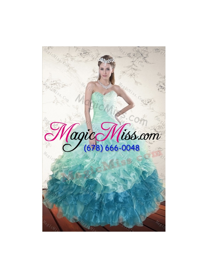 wholesale 2015 new style multi color sweetheart quince dresses with beading and ruffles