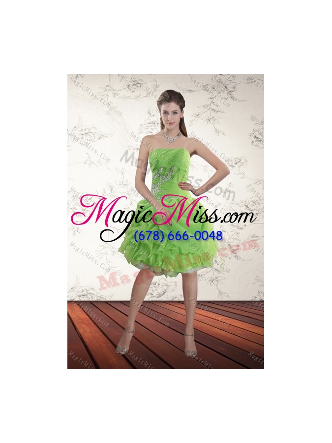 wholesale elegant and detachable 2015 pick ups and beading quince gowns in spring green