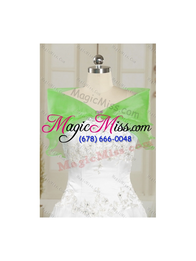 wholesale elegant and detachable 2015 pick ups and beading quince gowns in spring green