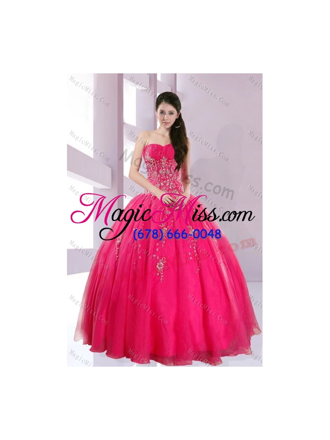 wholesale 2015 elegant strapless hot pink sweet fifteen dresses with appliques