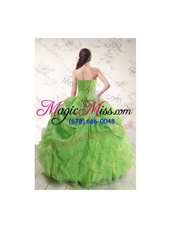 wholesale new style spring green strapless quinceanera dresses with ruffles and beading