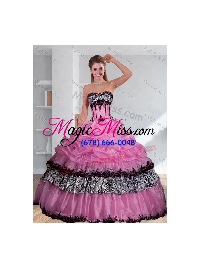 wholesale zebra printed multi color quinceanera dress with pick ups and appliques