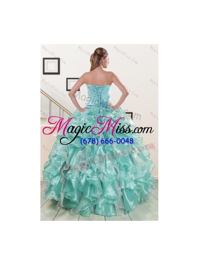 wholesale 2015 new style strapless beading quinceanera dresses in aqual blue