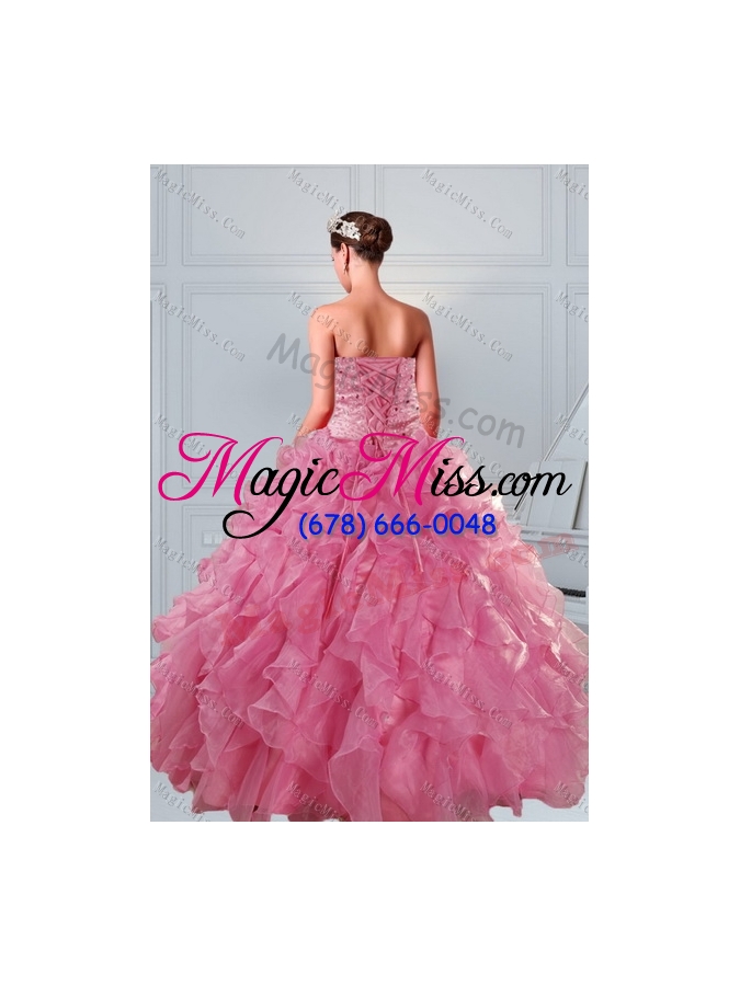 wholesale new style 2015 beading and ruffles quinceanera dresses in coral red