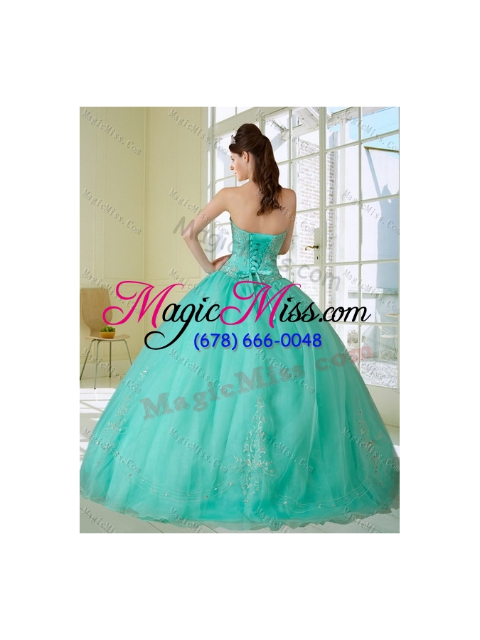 wholesale 2015 appliques and beading quinceanera dress in apple green
