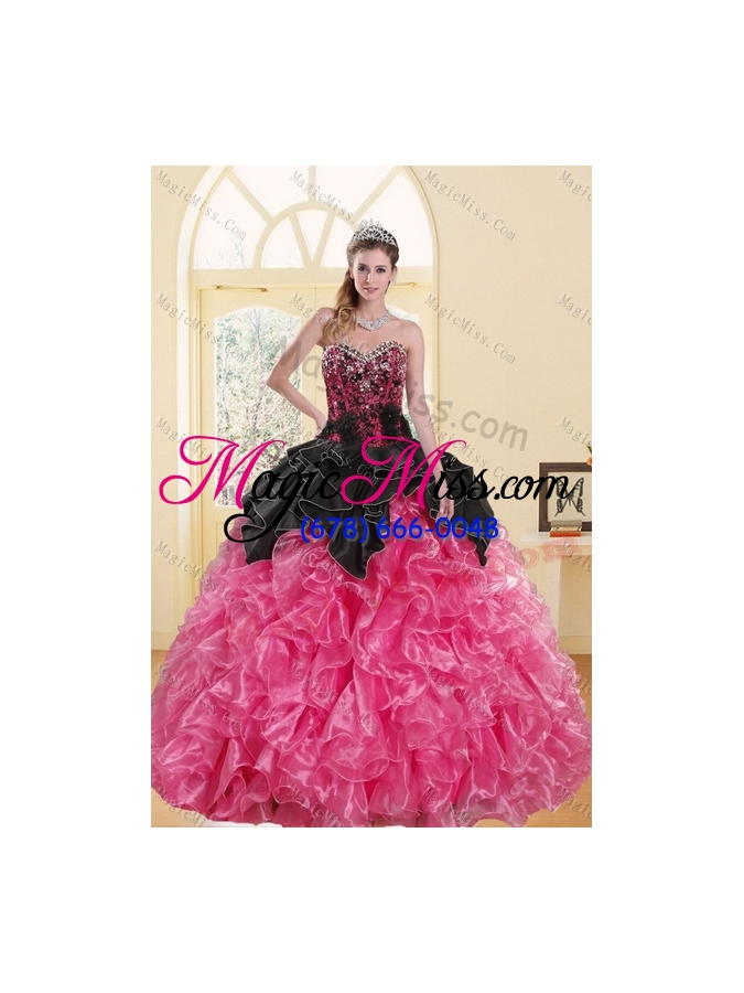 wholesale 2015 new style and detachable beading and ruffles quince dresses in multi color