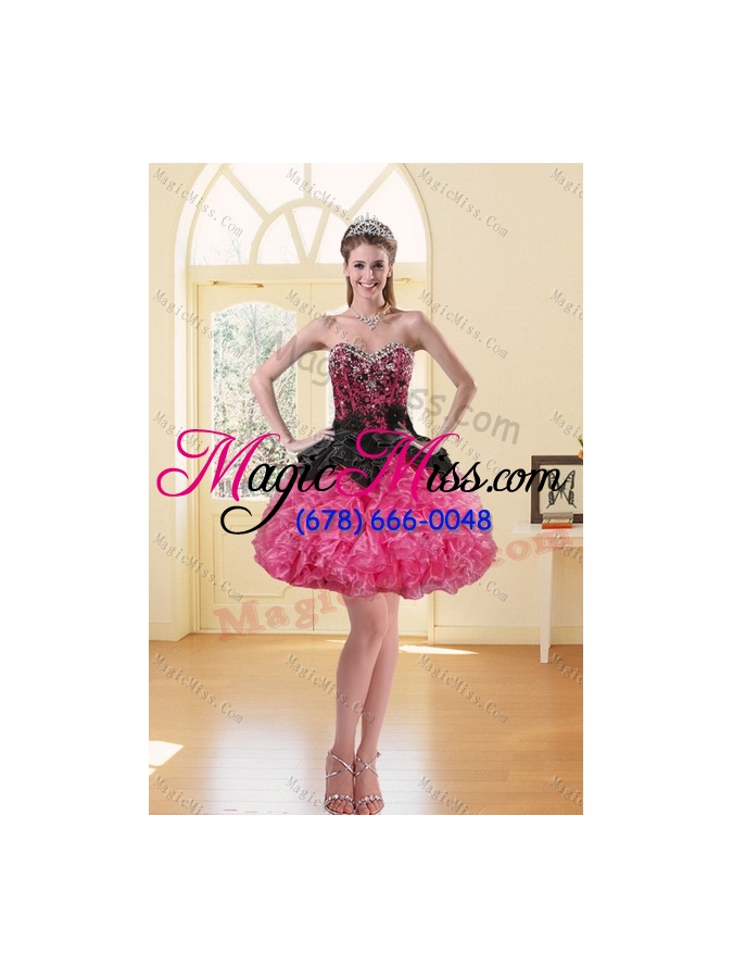 wholesale 2015 new style and detachable beading and ruffles quince dresses in multi color