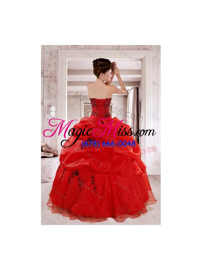 wholesale 2015 perfect red sweet fifteen dresses with appliques and pick ups
