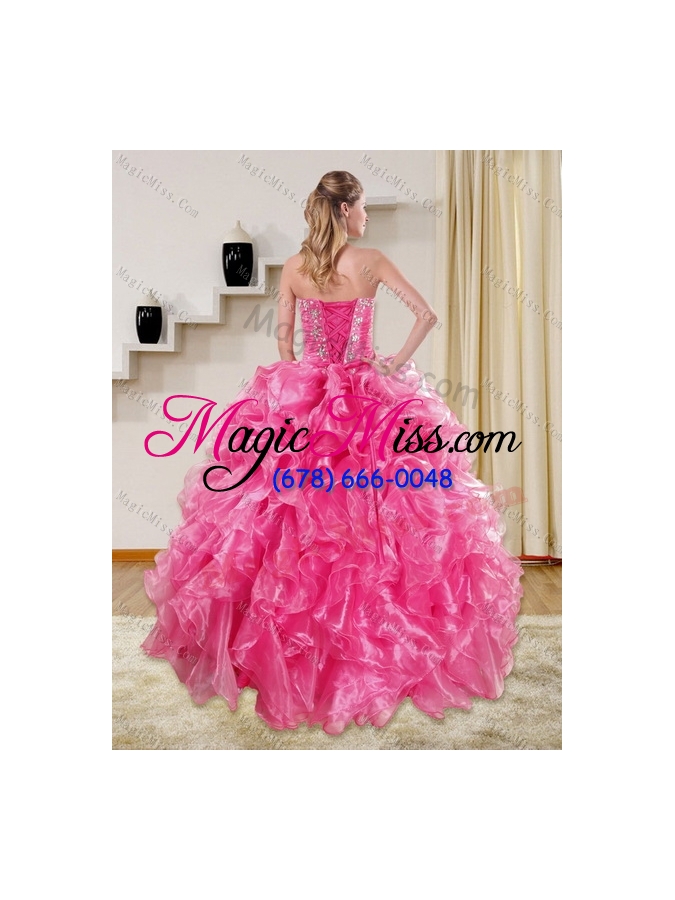 wholesale gorgeous hot pink  sweet fifteen dresses with beading and ruffles for 2015