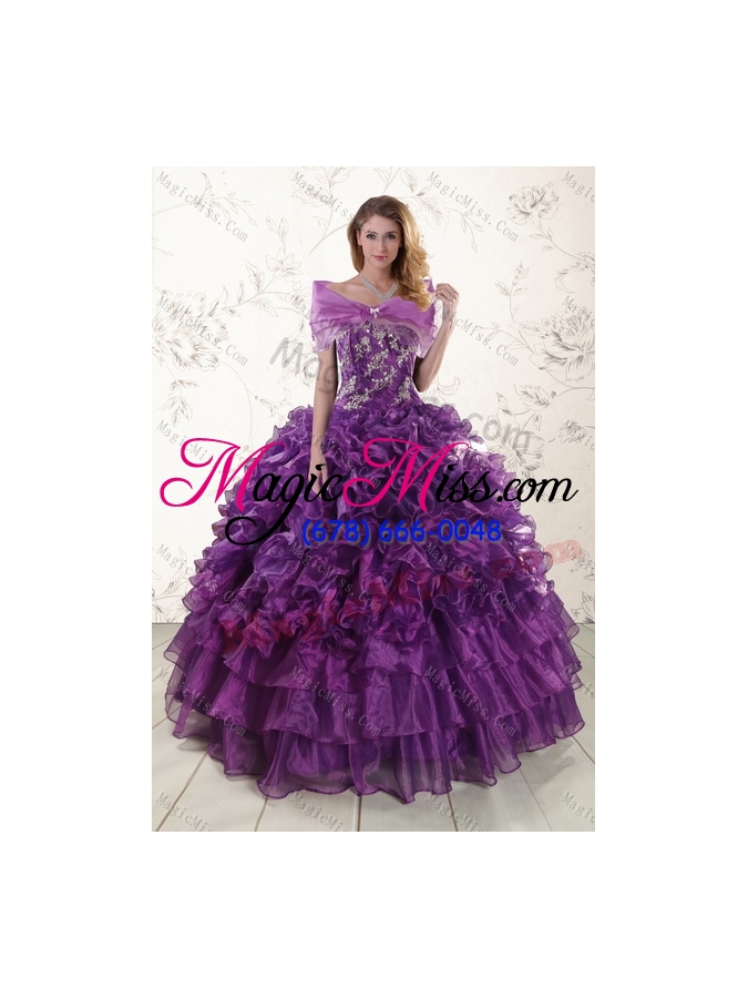 wholesale lovely purple strapless appliques and ruffles quince dresses for 2015