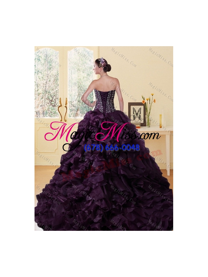 wholesale 2015 elegant sweetheart burgundy quinceanera dress with ruffles and beading