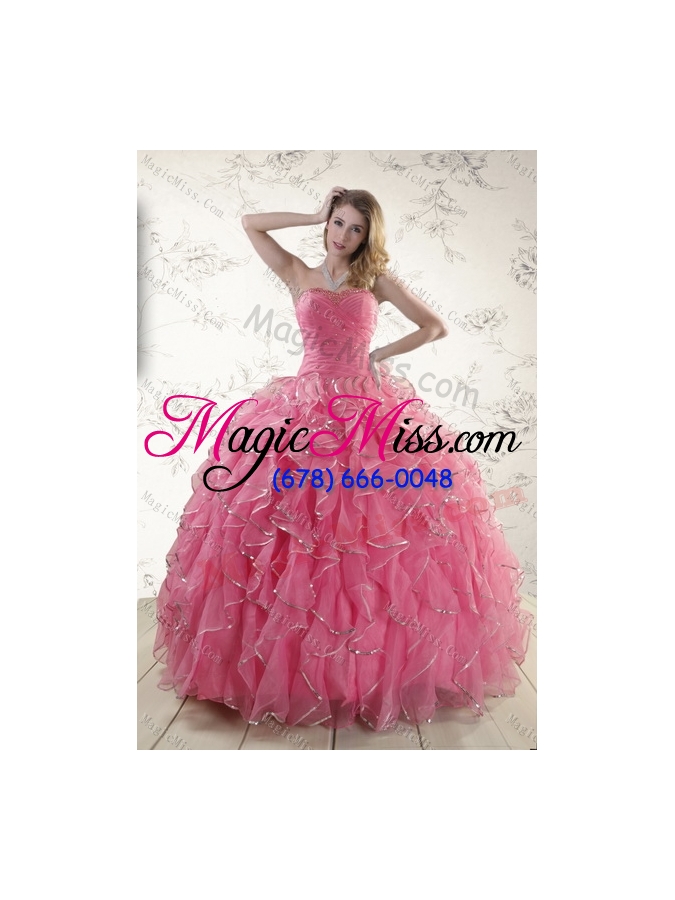 wholesale beautiful strapless paillette quince dresses in rose pink for 2015