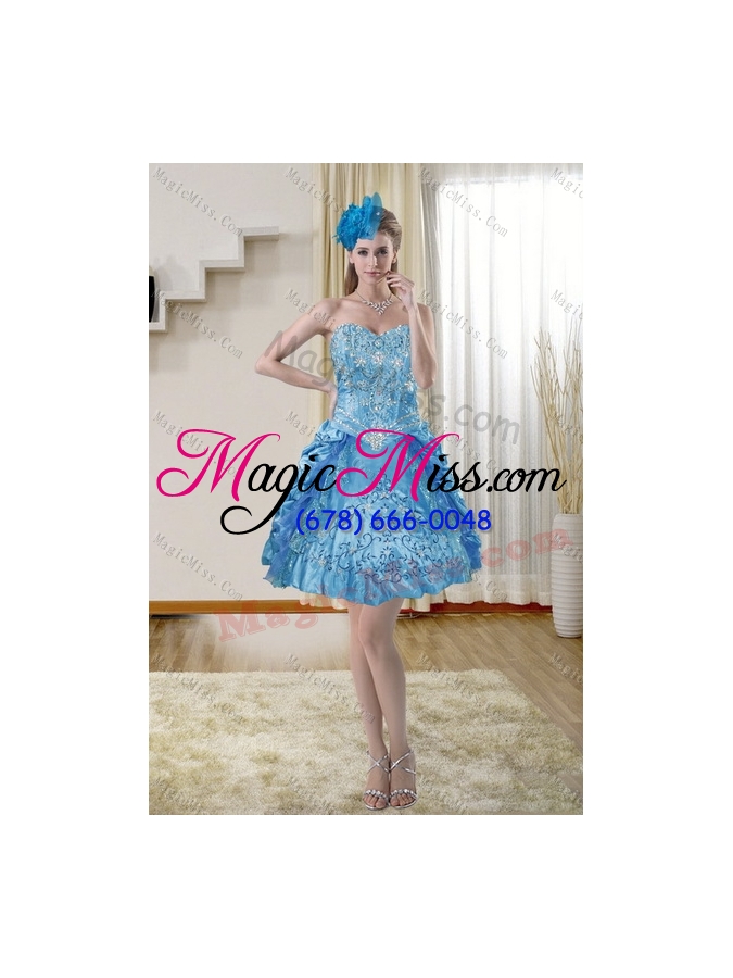 wholesale 2015 detachable sweetheart teal quinceanera gown with embroidery and pick ups