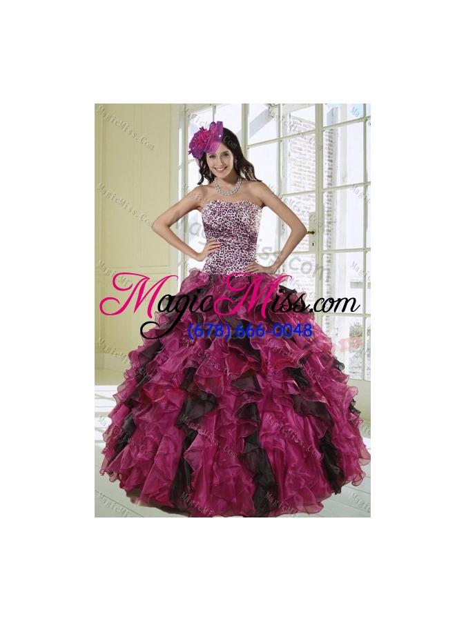 wholesale luxurious multi color strapless dress for quince with leopard print