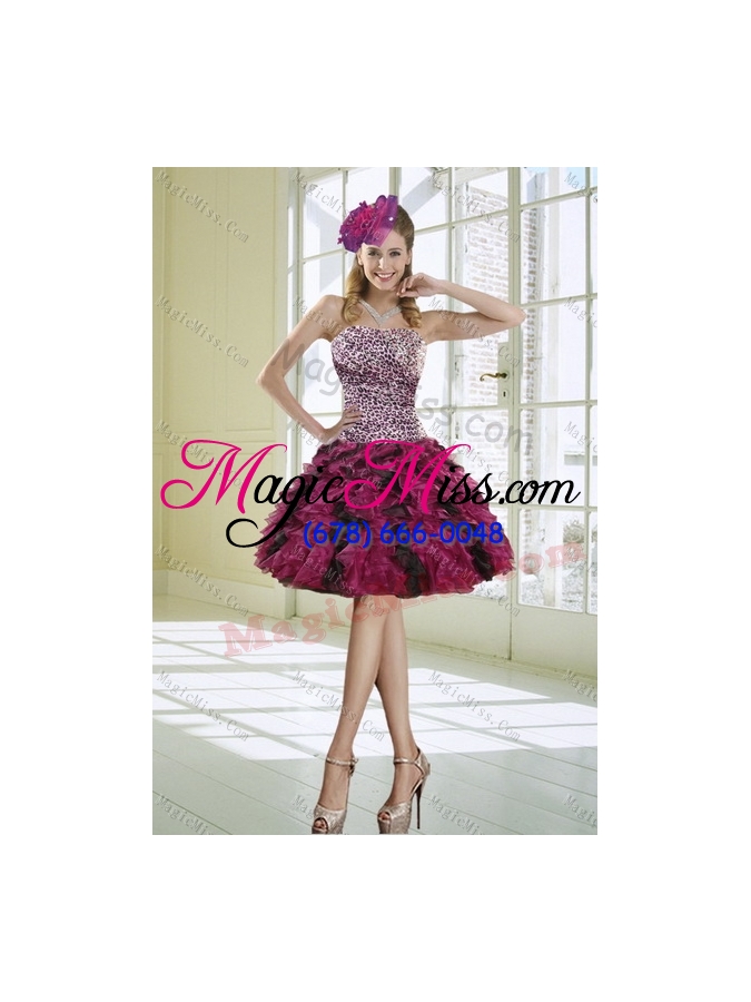 wholesale luxurious multi color strapless dress for quince with leopard print