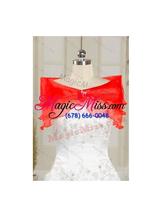 wholesale 2015 exquisite strapless red quince dresses with appliques