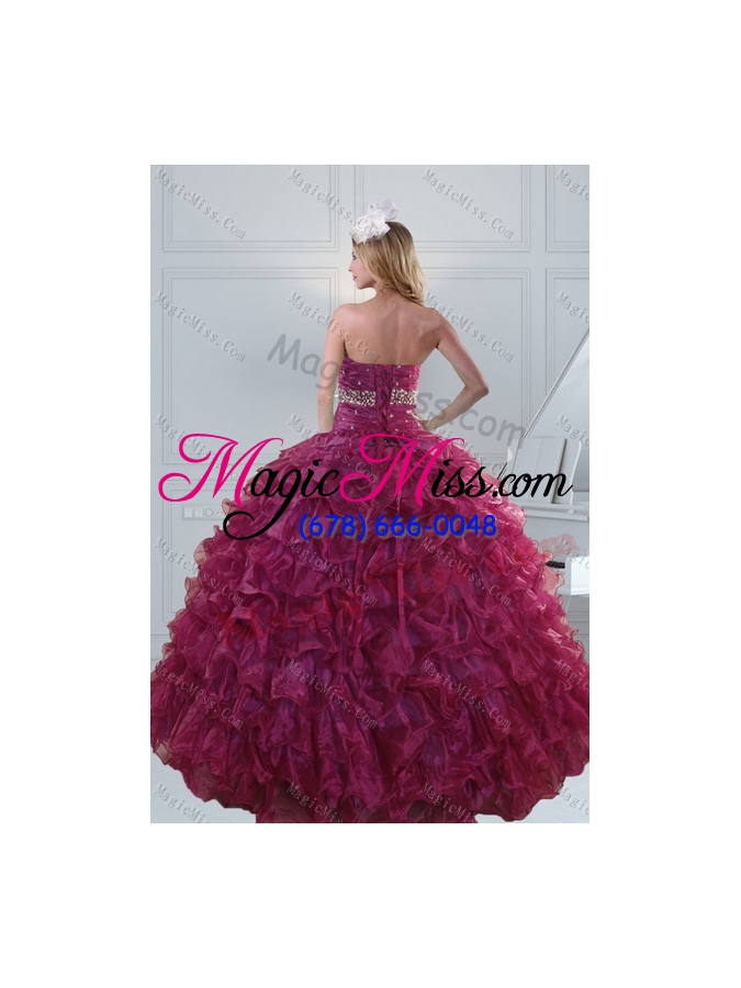 wholesale exquisite burgundy sweet 15 dresses with beading and ruffles
