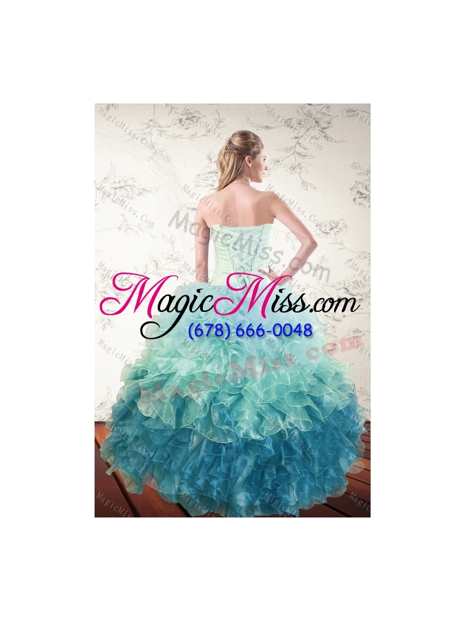 wholesale 2015 decent multi color dresses for quince with beading and ruffles
