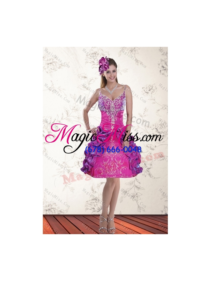 wholesale multi color sweep train 2015 quince dresses with pick ups and embroidery