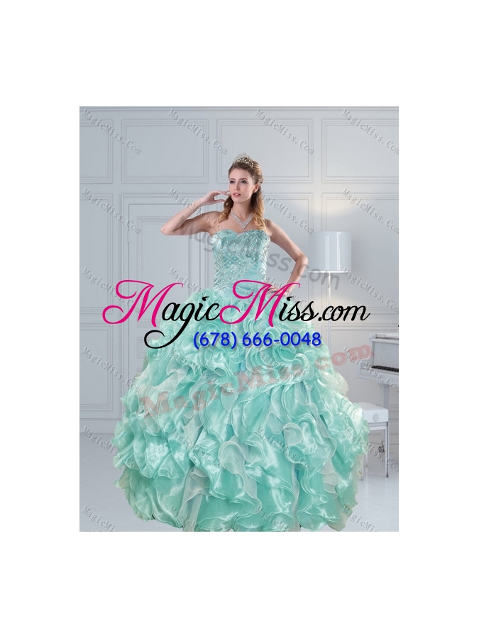 wholesale 2015 sophisticated aqual blue quinceanera dresses with beading and ruffles
