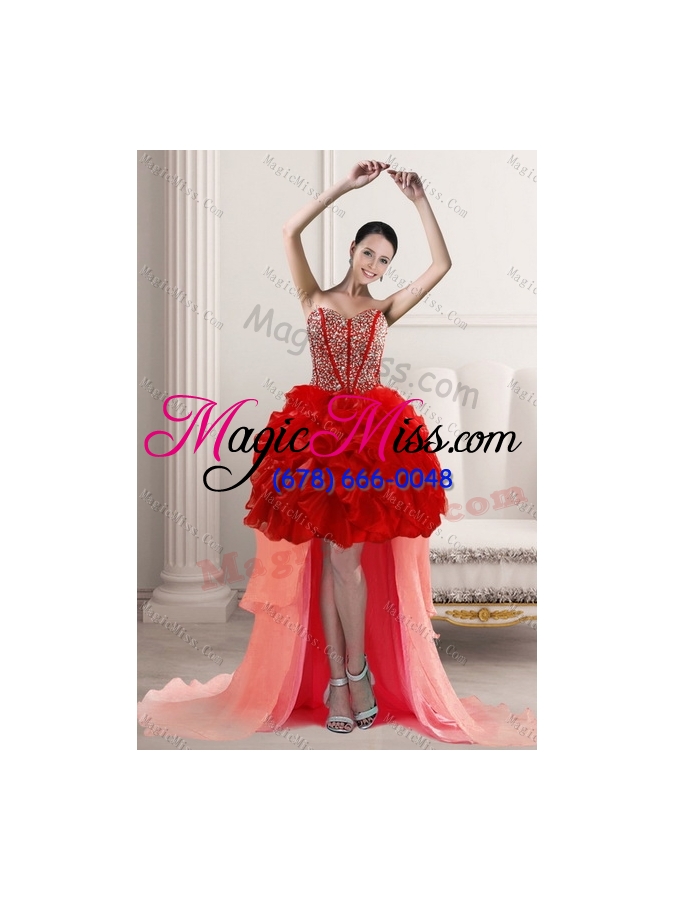 wholesale 2015 newest beading and ruffles quince dress in red