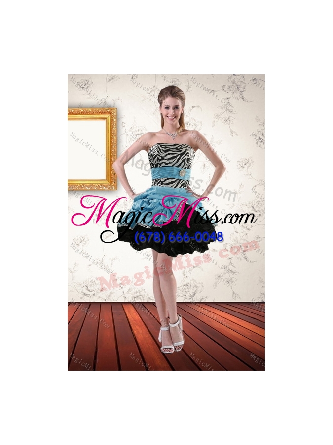 wholesale zebra print strapless multi color sweet 15 dresses with ruffles and pick ups