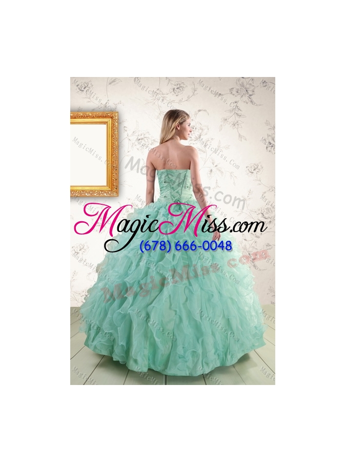 wholesale 2015 spring strapless quinceanera dresses with appliques and ruffles