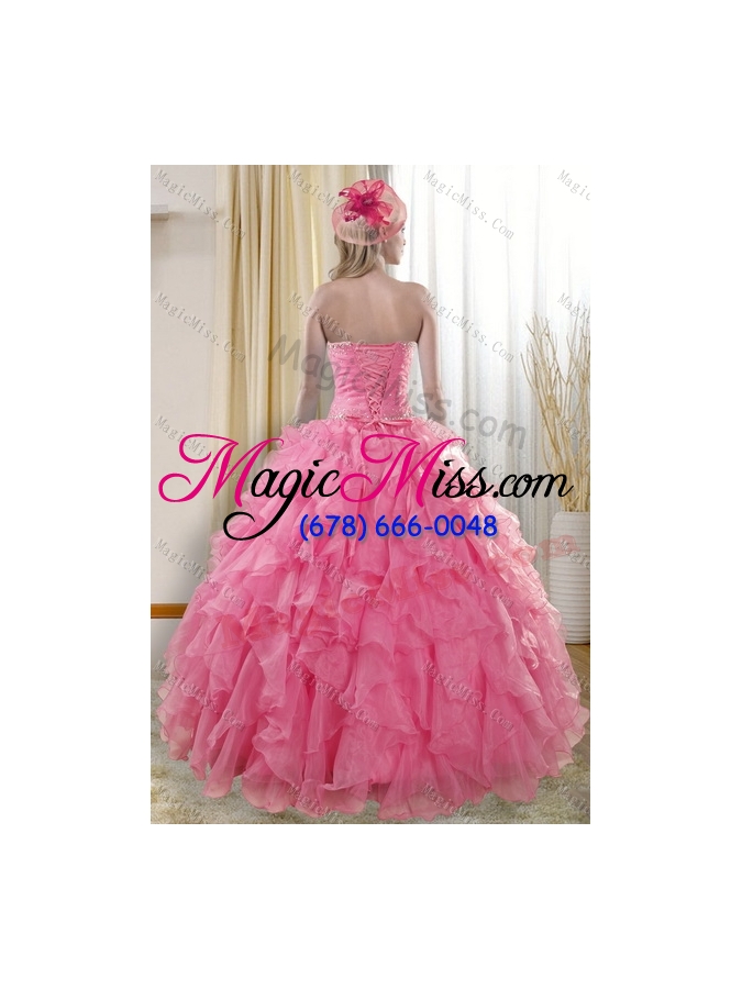 wholesale 2015 pretty rose pink quinceanera dresses with ruffles and beading
