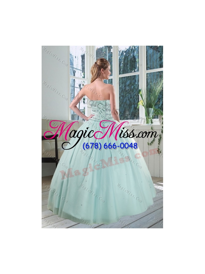 wholesale 2015 beautiful apple green strapless sweet 15 dresses with beading