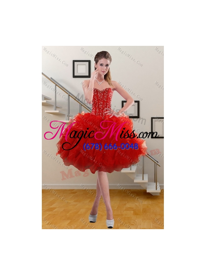 wholesale 2015 perfect red sweet 15 dresses with beading and ruffles