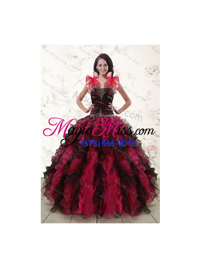 wholesale 2015 the most popular multi color quince dresses with ruffles and beading