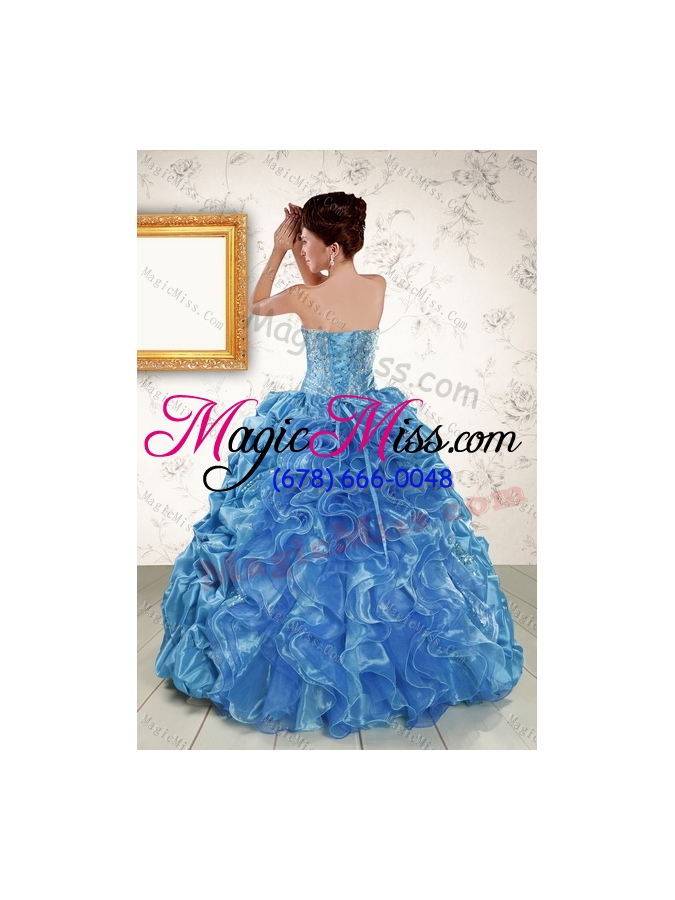 wholesale 2015 sweetheart teal quince gown with embroidery and pick ups