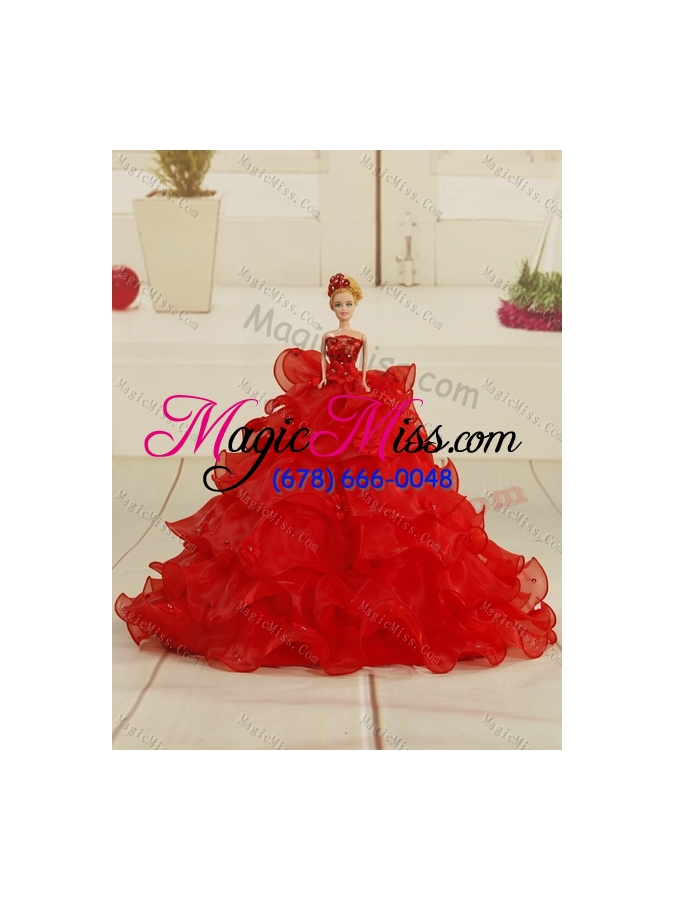 wholesale 2015 new style red quince dresses with beading and ruffles
