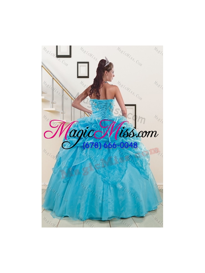 wholesale 2015 beautiful teal quince gown with embroidery and pick ups