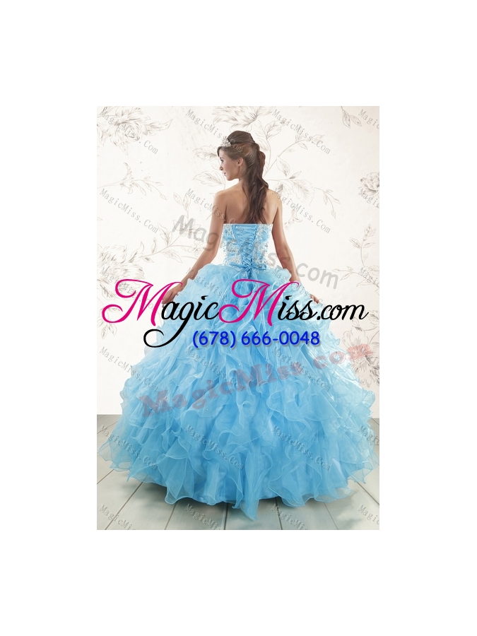 wholesale 2015 elegant baby blue quince dresses with appliques and ruffles