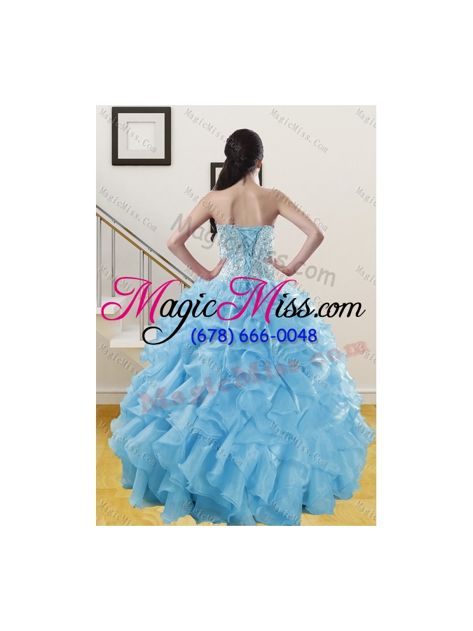 wholesale the most popular ruffles and beading baby blue quince dresses for 2015