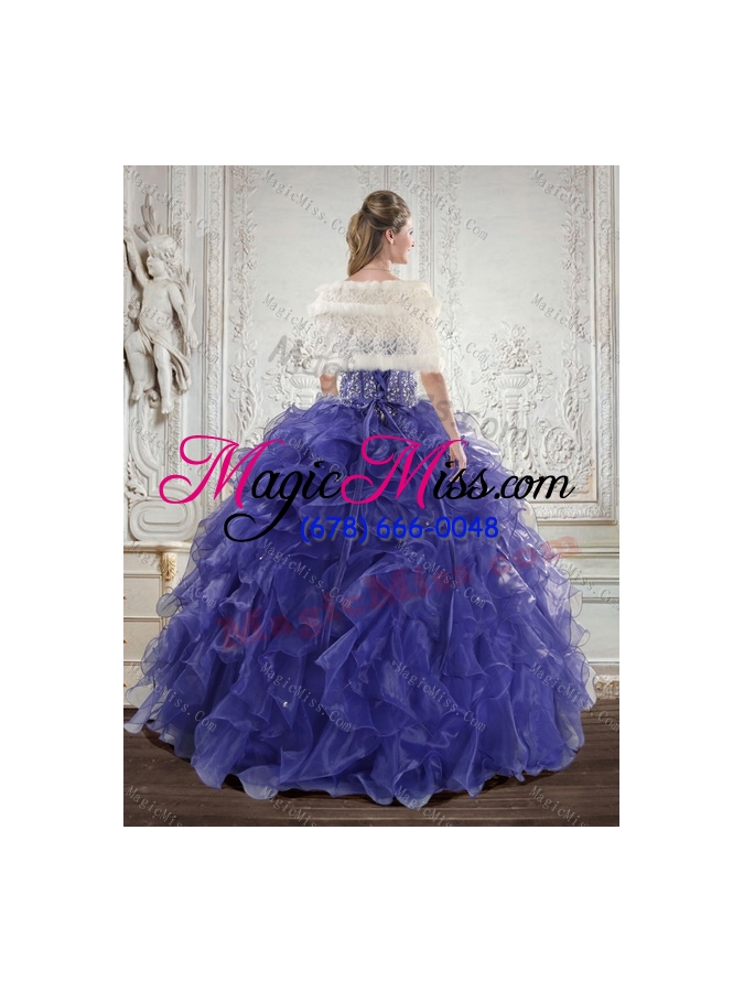 wholesale wonderful royal bule quince dresses with beading and ruffles for 2015