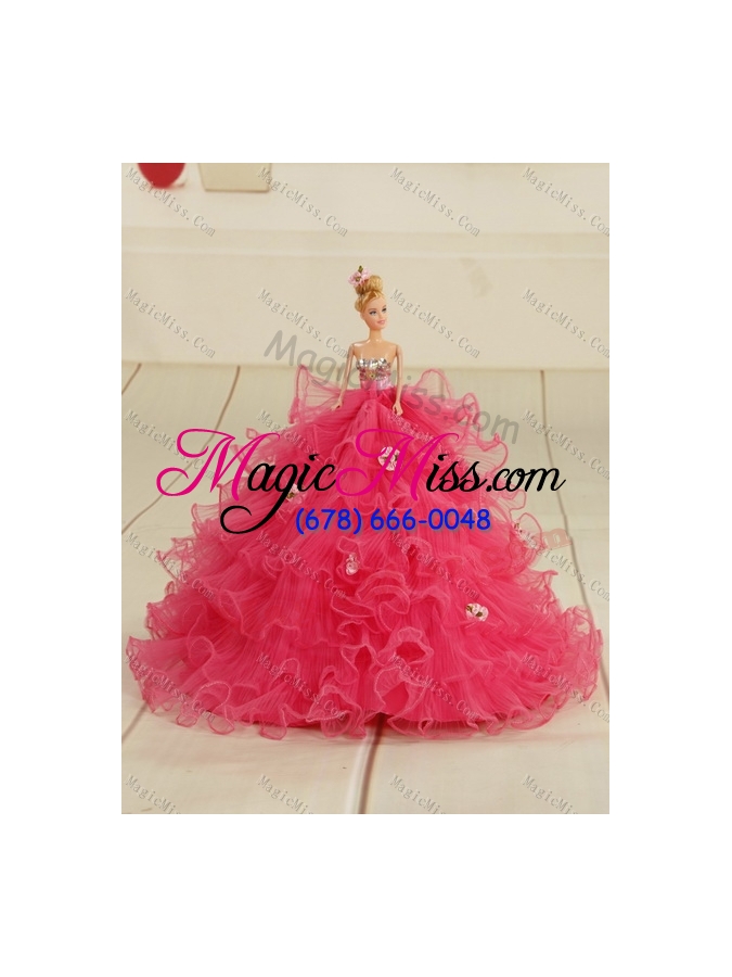 wholesale 2015 brand new coral red sweet 16 dresses with beading and ruffles