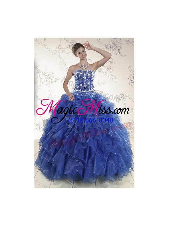 wholesale 2015 fashionable strapless quinceanera dresses in royal blue
