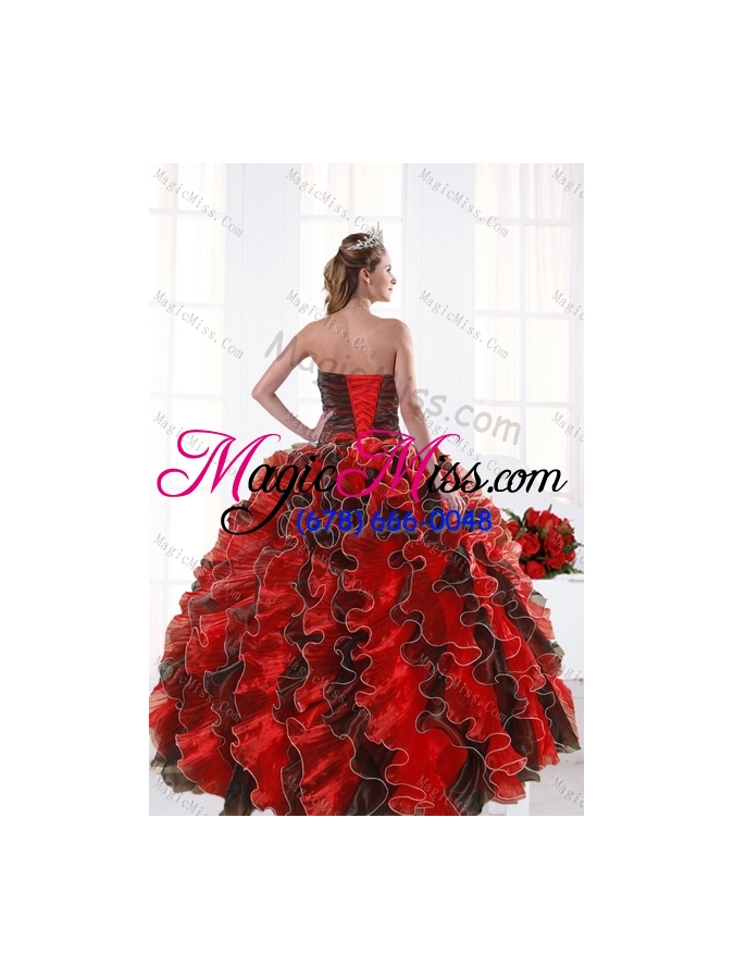 wholesale 2015 modern multi color beading and ruffles dresses for quince