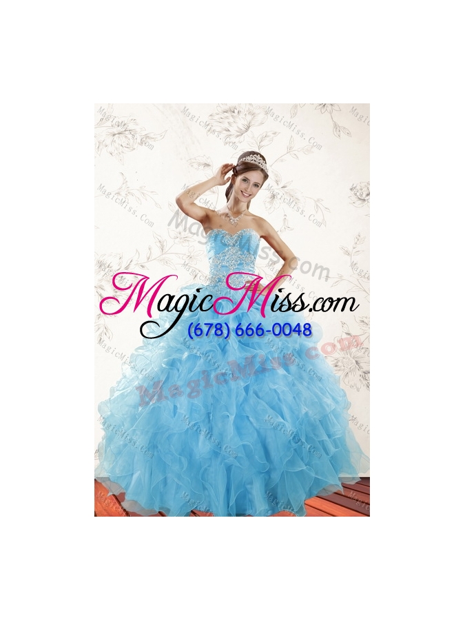 wholesale sturning baby blue sweetheart 2015 sweet 15 dresses with embroidery and ruffles