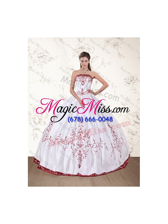 wholesale 2015 beautiful strapless quinceanera dress with embroidery