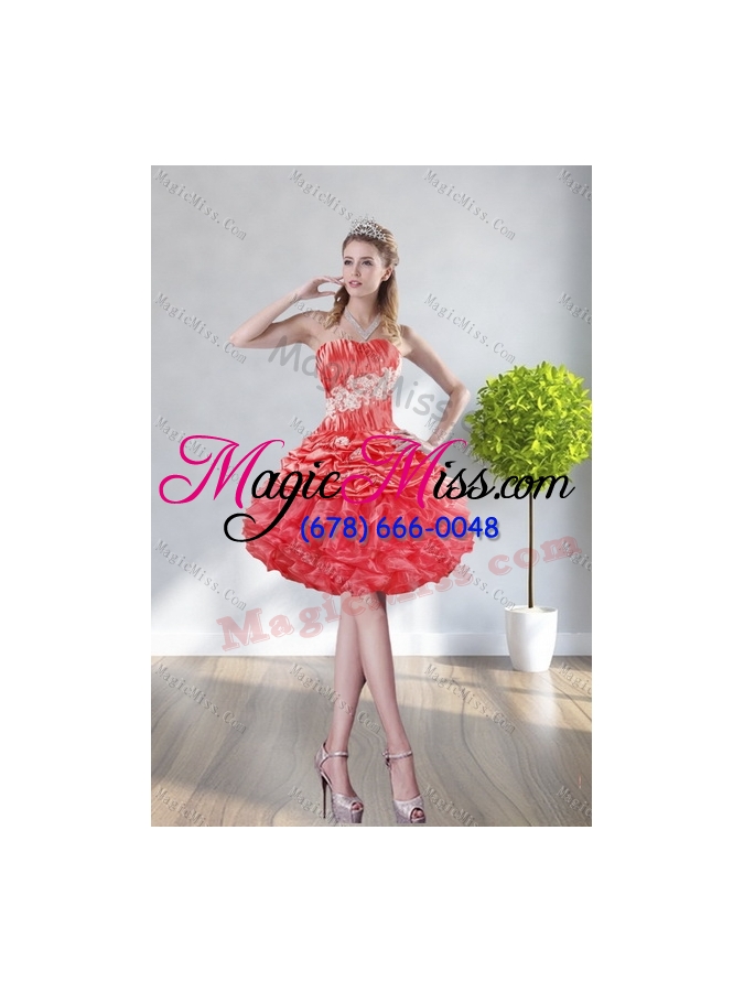 wholesale romantic watermelon red quince dresses with appliques and ruffles
