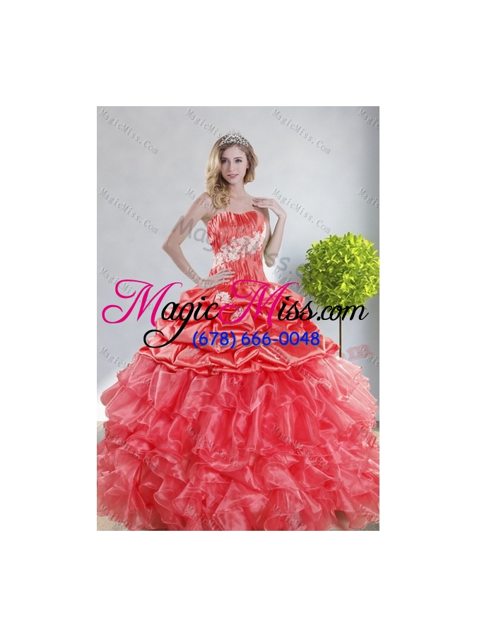 wholesale romantic watermelon red quince dresses with appliques and ruffles