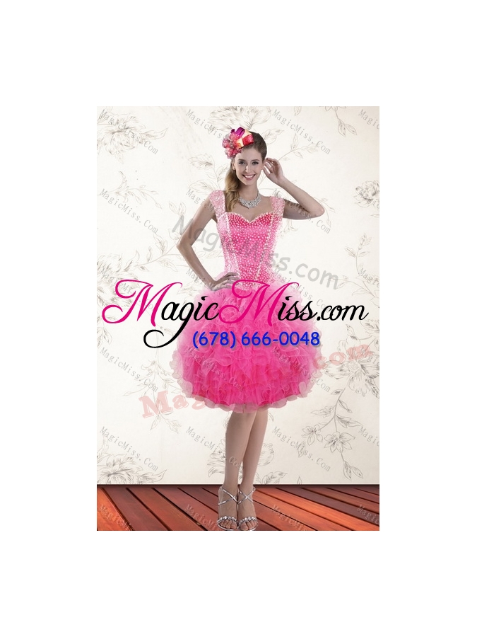 wholesale decent hot pink 2015 sweet fifteen dresses with beading and ruffles