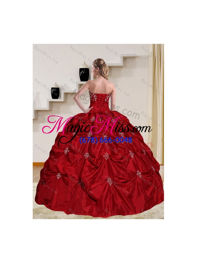 wholesale 2015 pretty strapless quinceanera dress with embroidery and pick ups