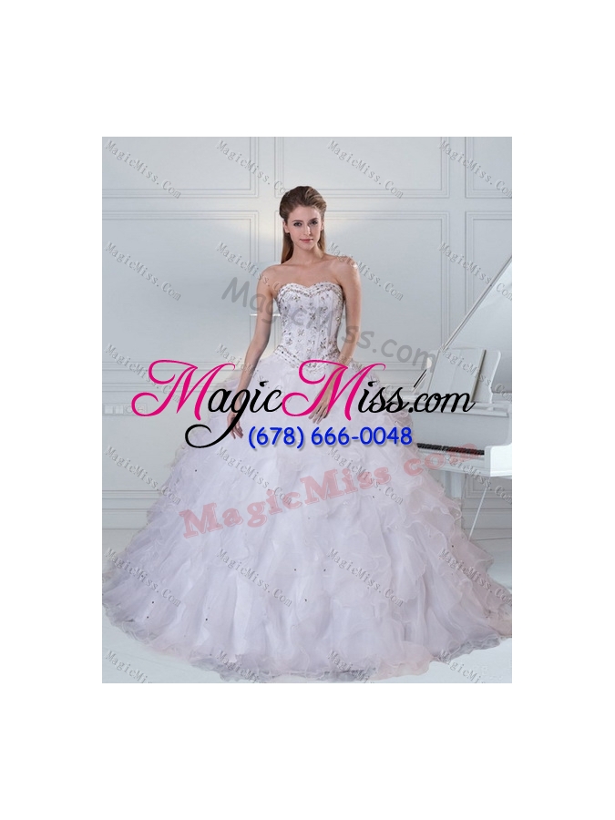 wholesale 2015 sweetheart white quinceanera dress with ruffles and beading